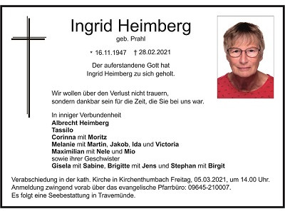 Traueranzeige Ingrid Heimberg, Kirchenthumbach