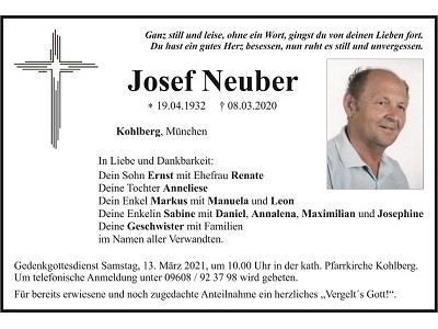 Traueranzeige Josef Neuber, Kohlberg