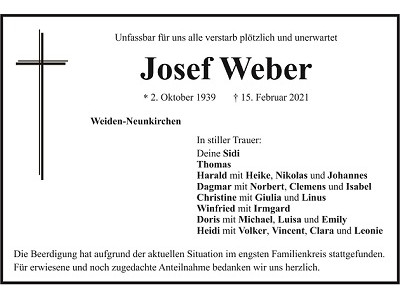 Traueranzeige Josef Weber, Weiden