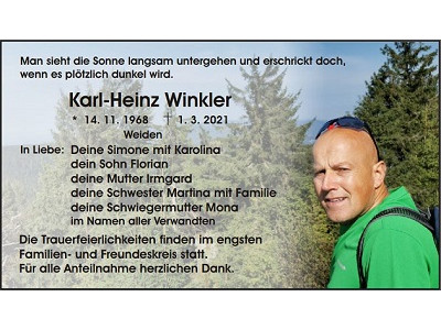Traueranzeige Karl-Heinz Winkler, Weiden