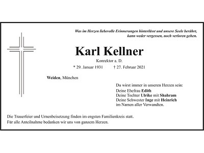 Traueranzeige Karl Kellner, Weiden