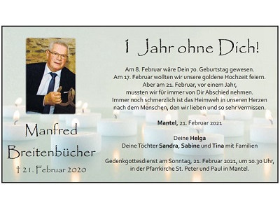 Traueranzeige Manfred Breitenbücher, Mantel