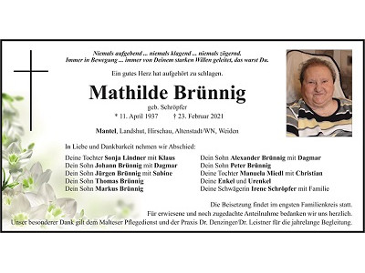 Traueranzeige Mathilde Brünnig, Mantel