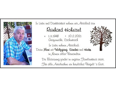 Traueranzeige Reinhard Hoheisel, Grafenwöhr