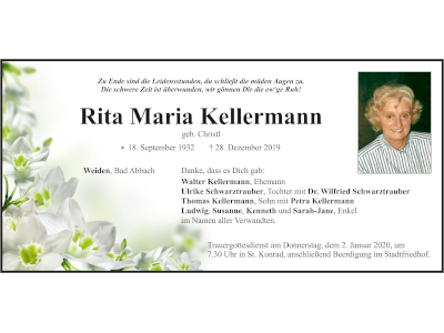 Traueranzeige Rita Maria Kellermann, Weiden