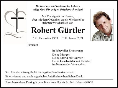 Traueranzeige Robert Gürtler Pressath