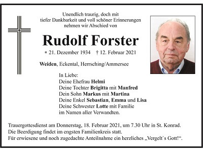 Traueranzeige Rudolf Forster, Weiden