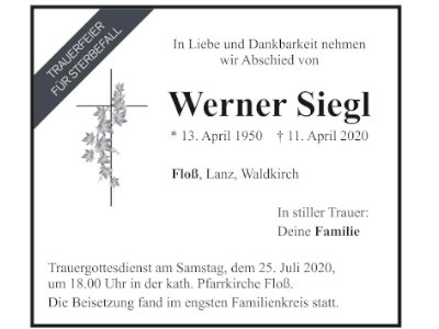 Trauerfeier Werner Siegl, Floß