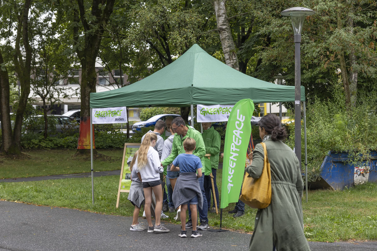 „Ohne Wald ist alles doof“ – Greenpeace dekoriert Max-Reger-Park