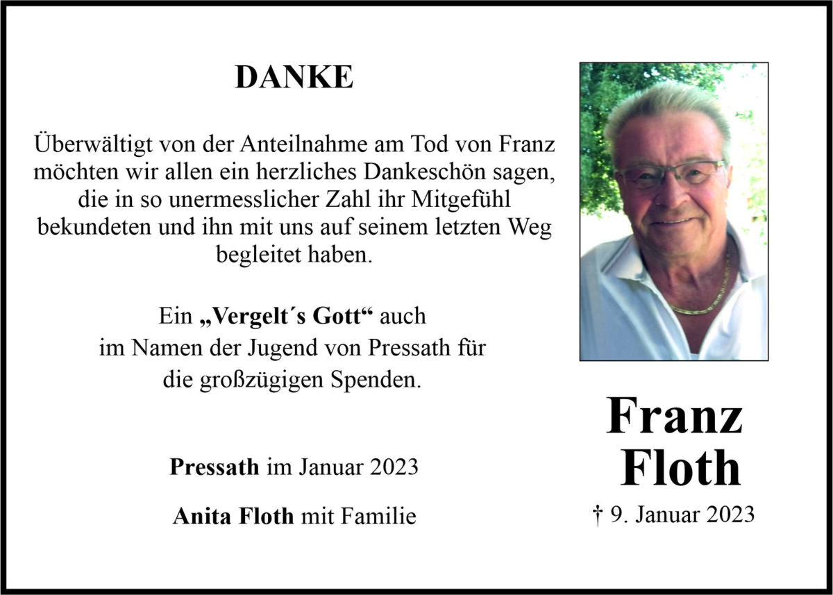 Danksagung Franz Floth, Pressath
