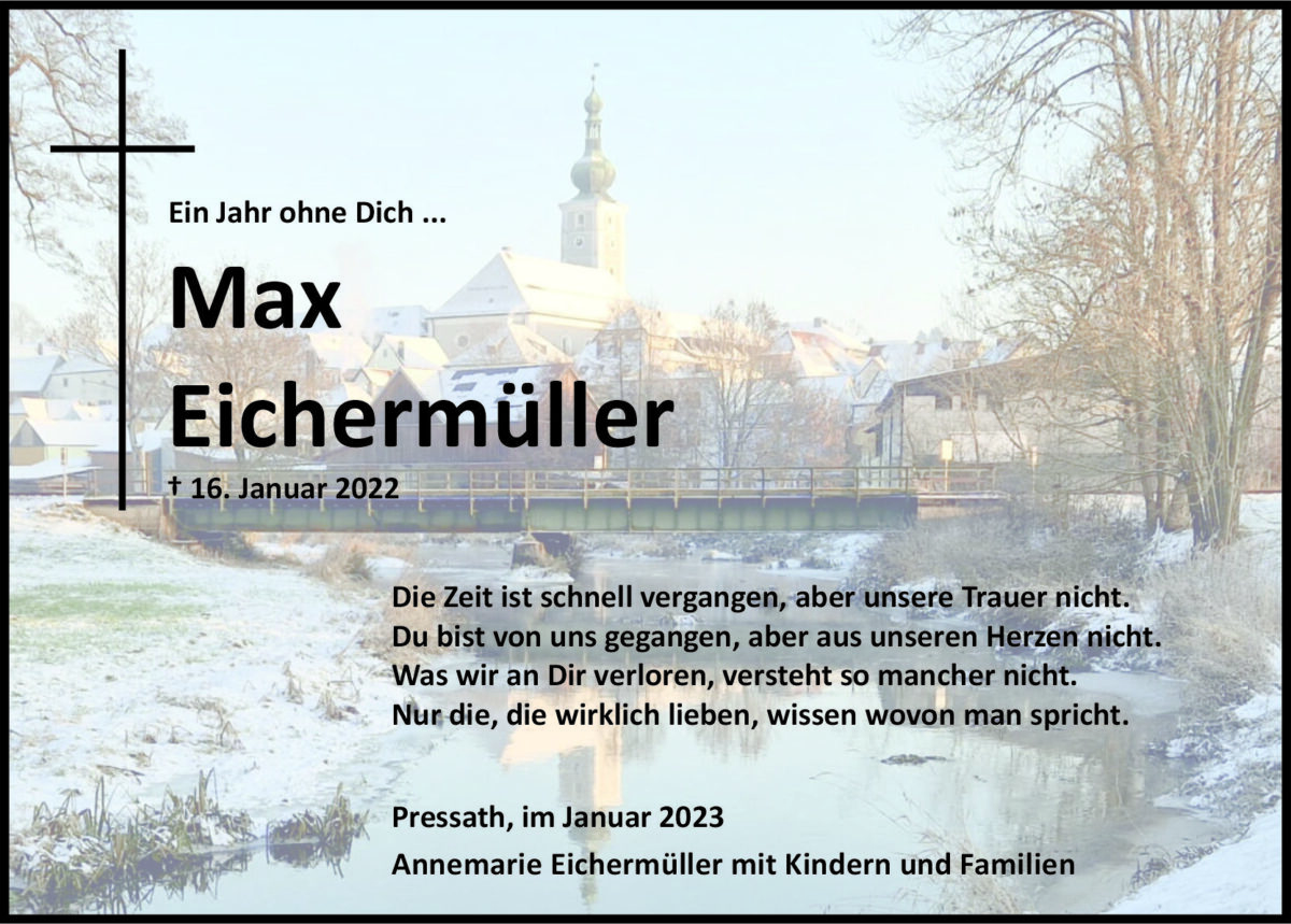 Gedenkanzeige Max Eichermüller, Pressath
