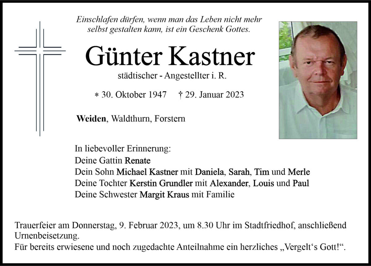 Traueranzeige Günter Kastner, Weiden