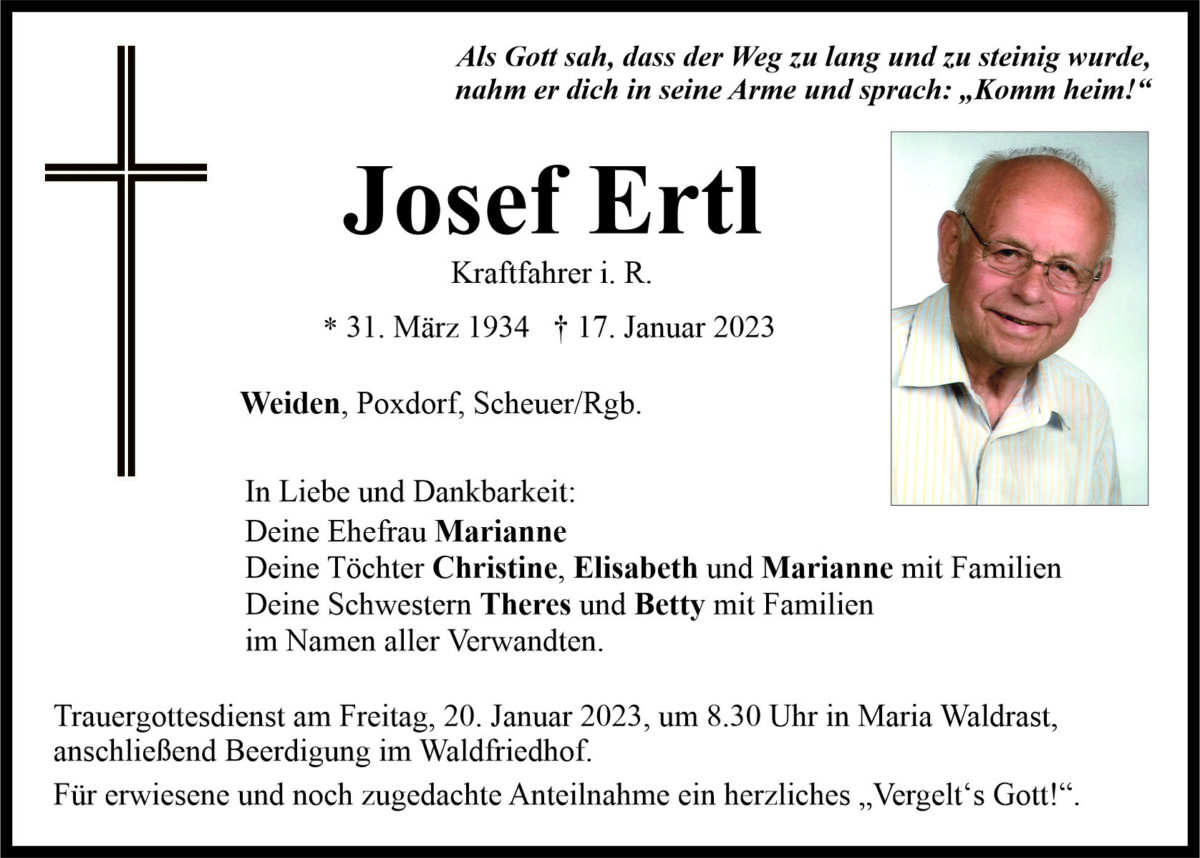 Traueranzeige Josef Ertl, Weiden
