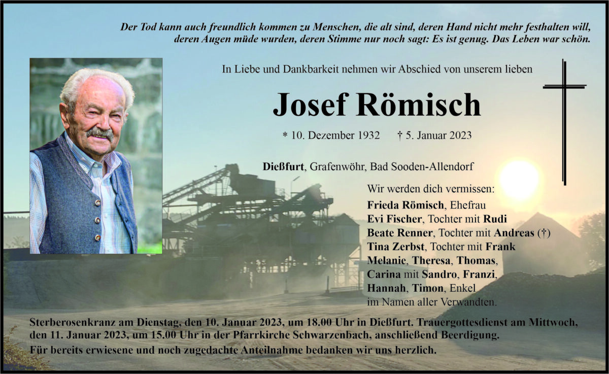 Traueranzeige Josef Römisch, Dießfurt