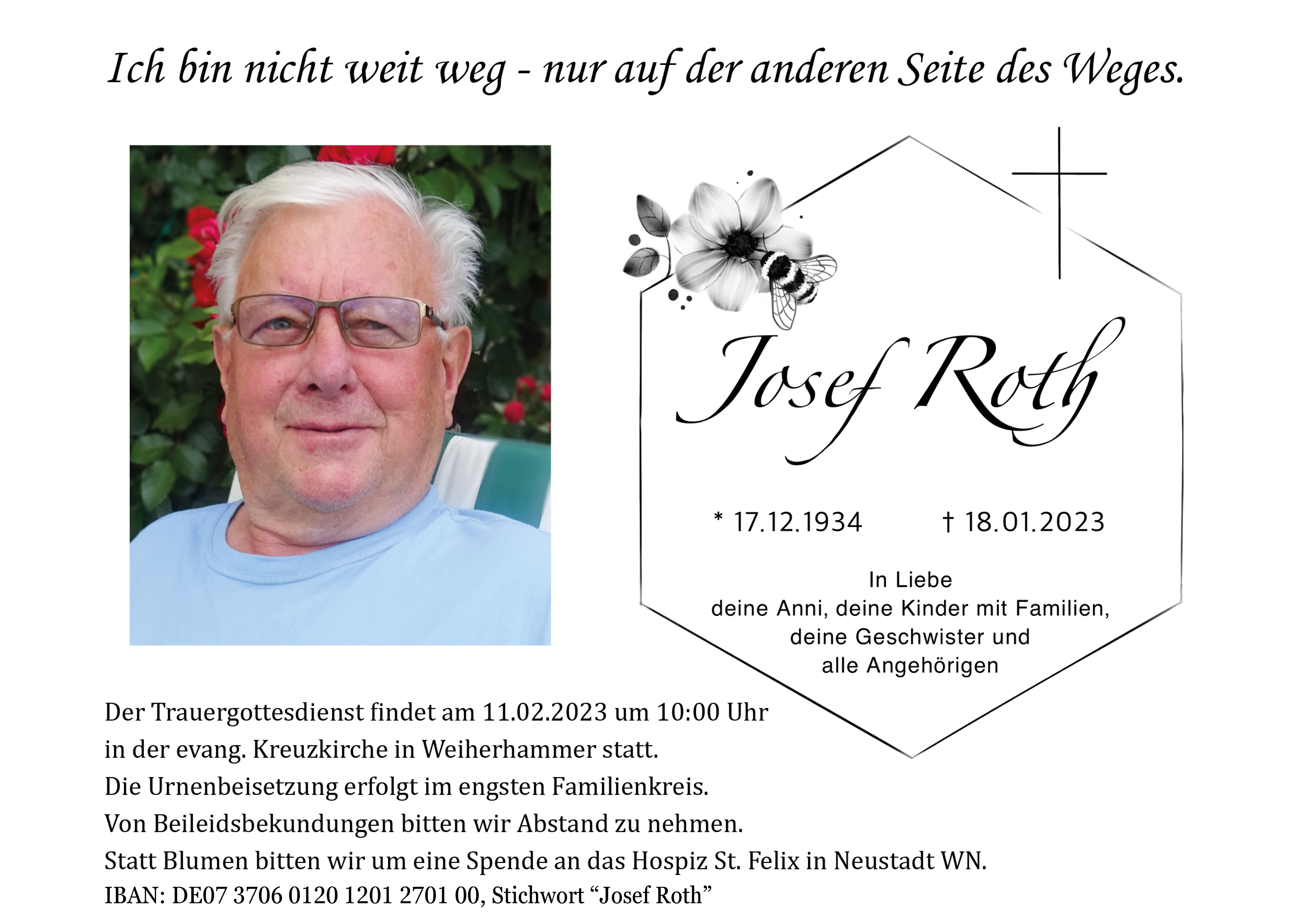 Traueranzeige Josef Roth, Weiherhammer