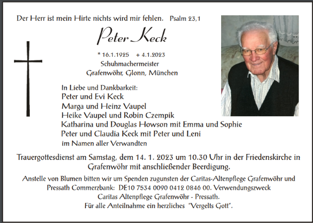 Traueranzeige Peter Keck, Grafenwöhr