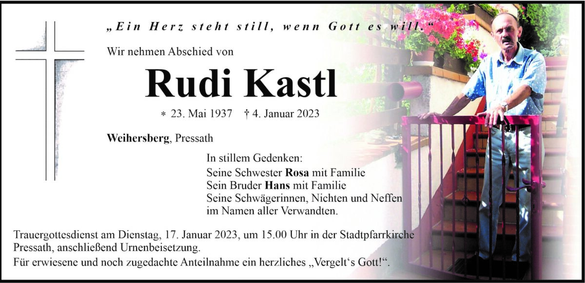 Traueranzeige Rudi Kastl, Weihersberg
