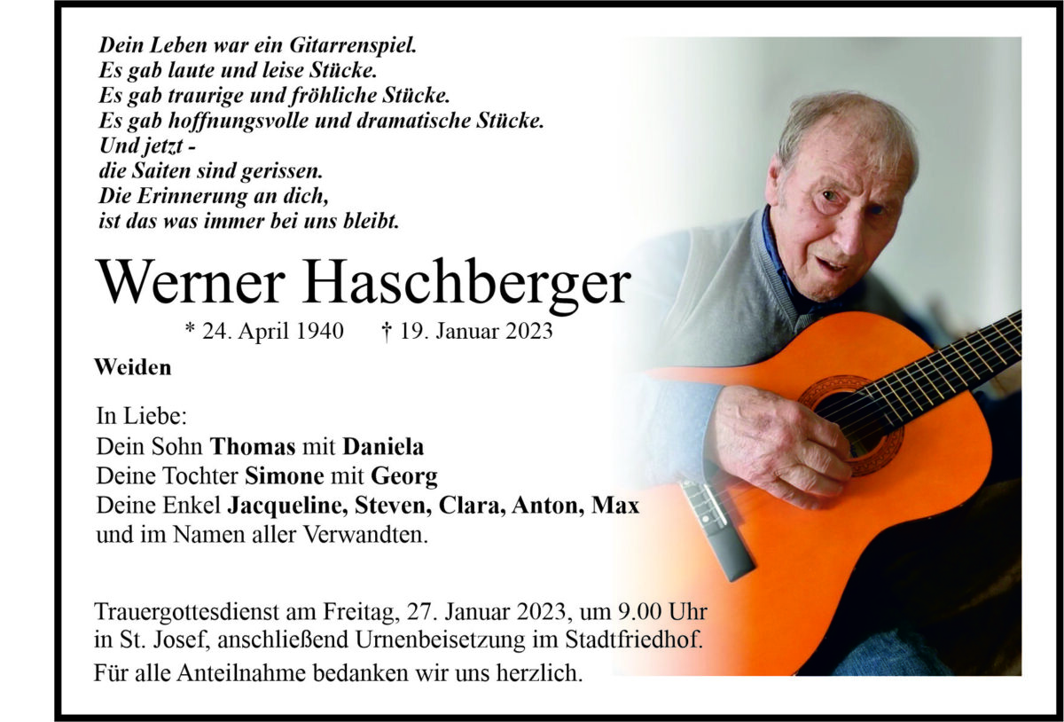 Traueranzeige Werner Haschberger, Weiden