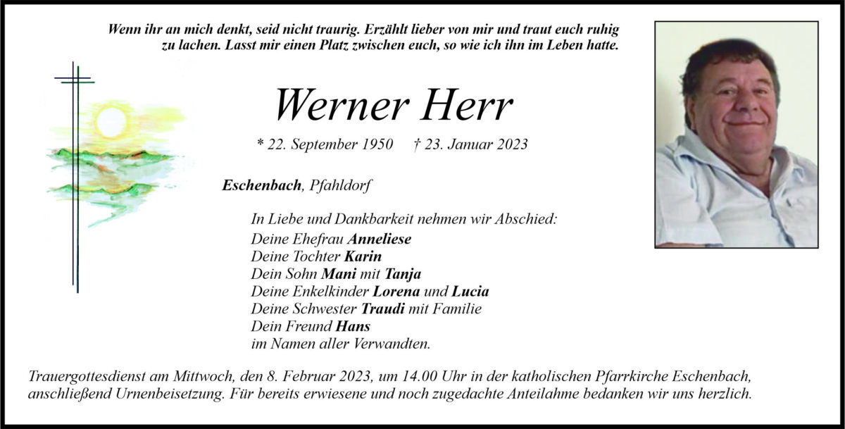 Traueranzeige Werner Herr, Eschenbach