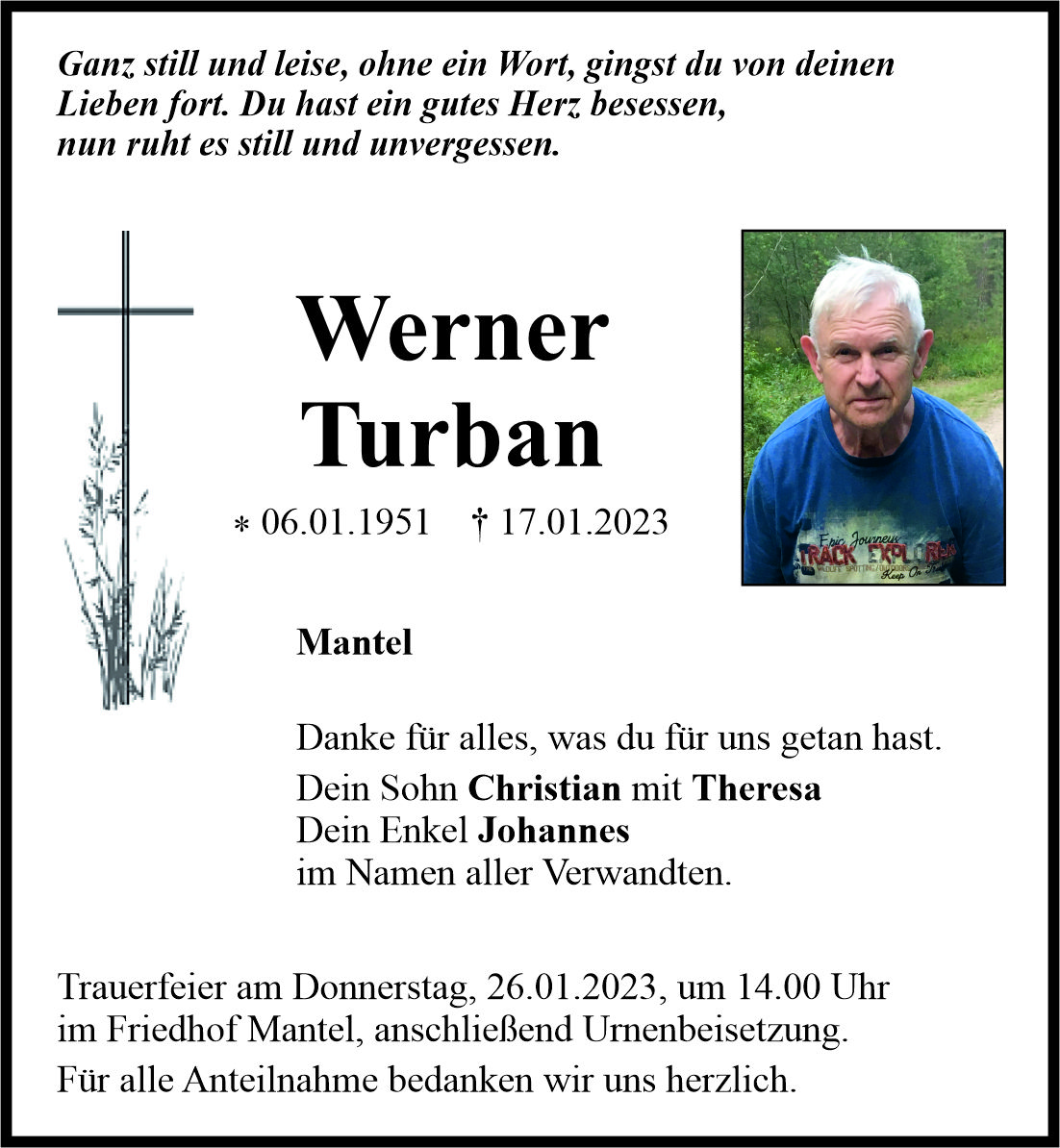 Traueranzeige Werner Turban, Mantel