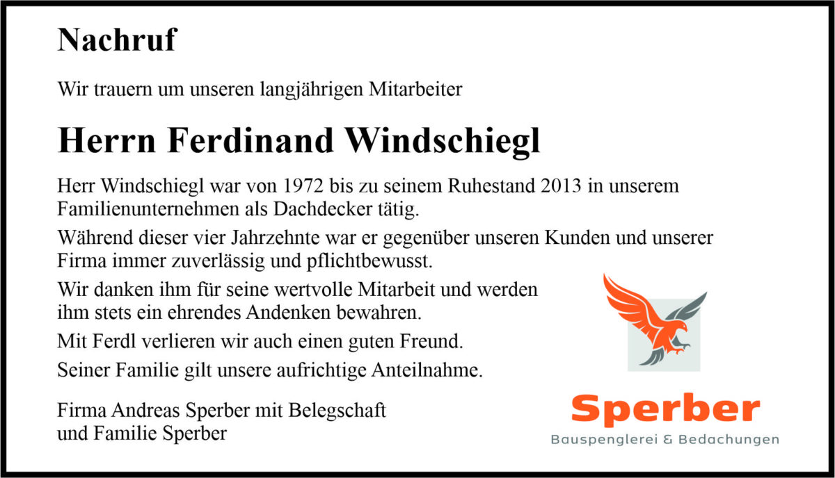 Nachruf Ferdinand Windschiegl