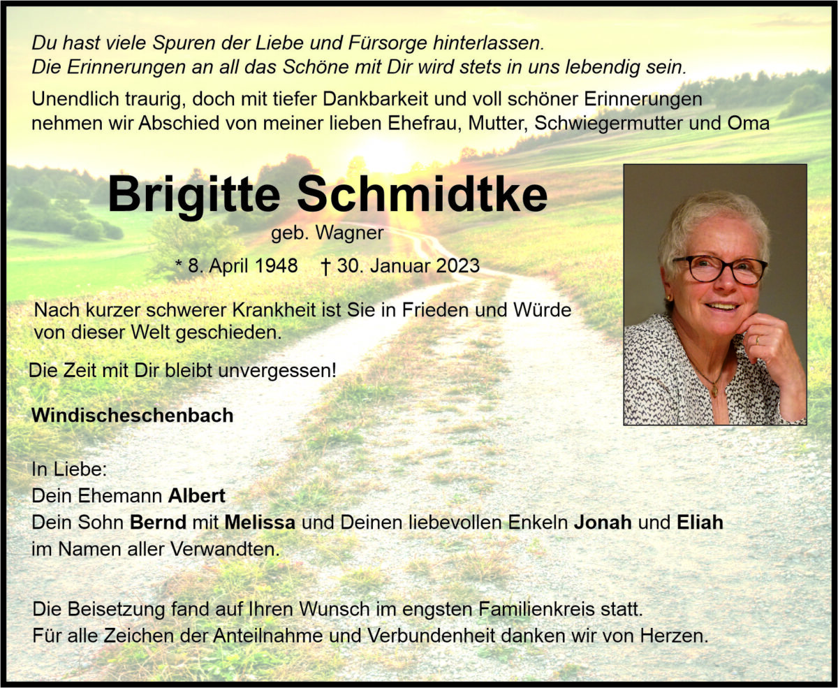 Traueranzeige Brigitte Schmidtke, Windischeschenbach
