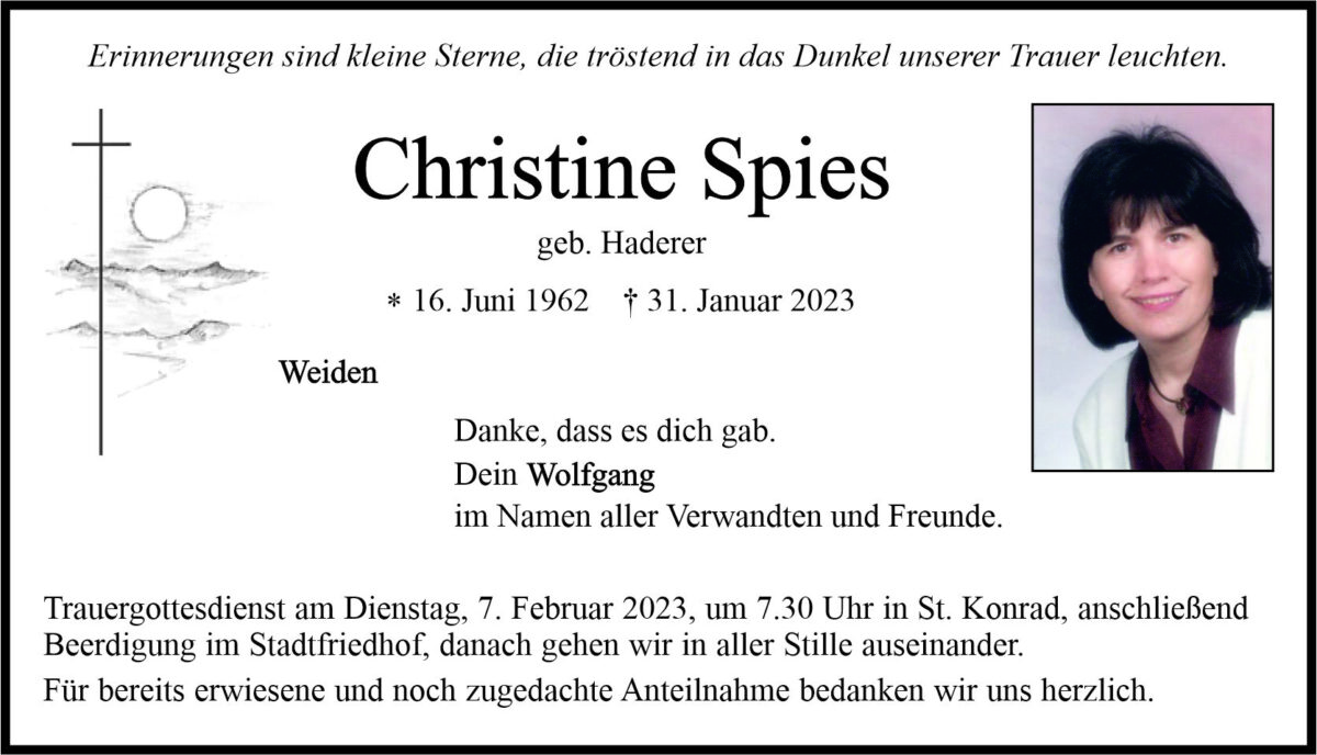 Traueranzeige Christine Spies, Weiden