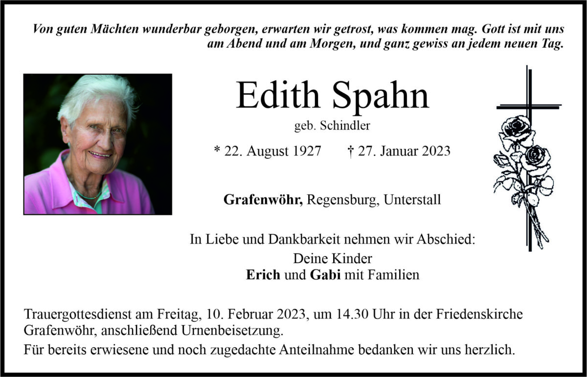 Traueranzeige Edith Spahn, Grafenwöhr
