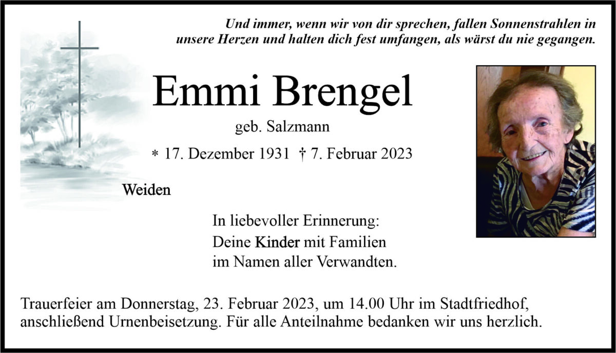 Traueranzeige Emmi Brengel, Weiden