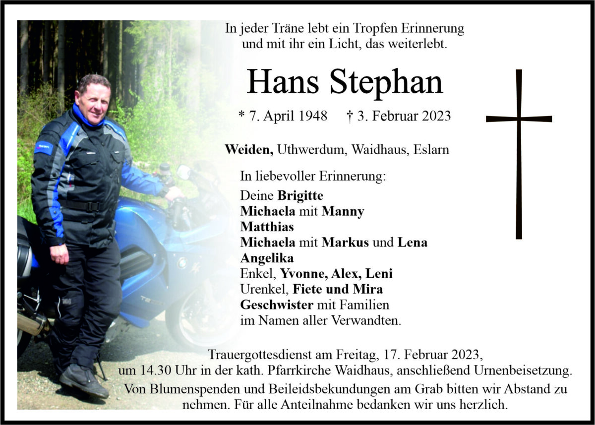 Traueranzeige Hans Stephan, Weiden