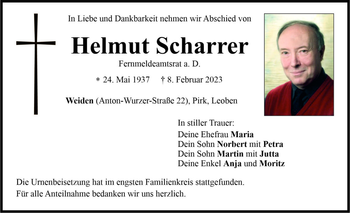 Traueranzeige Helmut Scharrer, Weiden