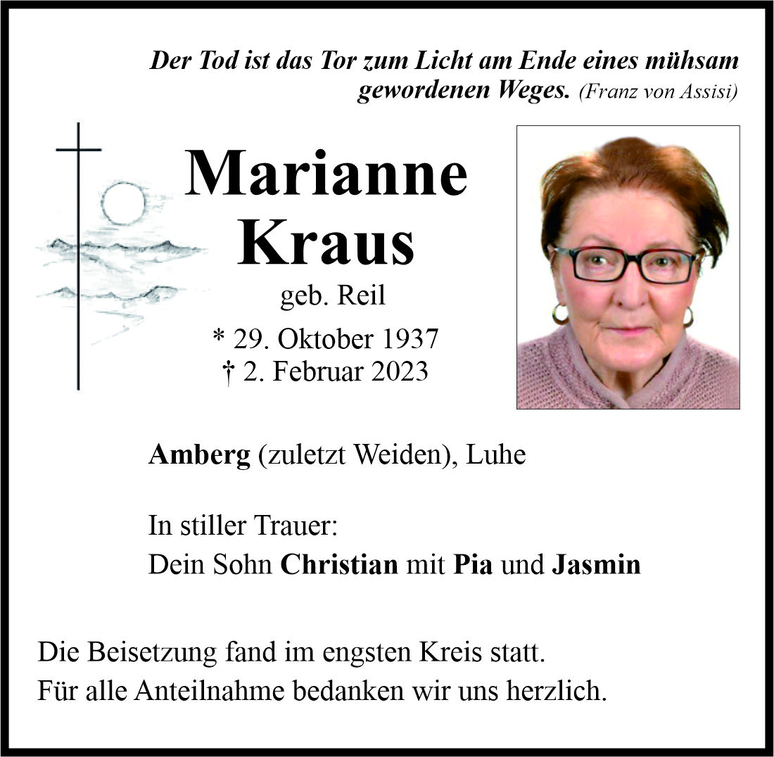 Traueranzeige Marianne Kraus, Weiden