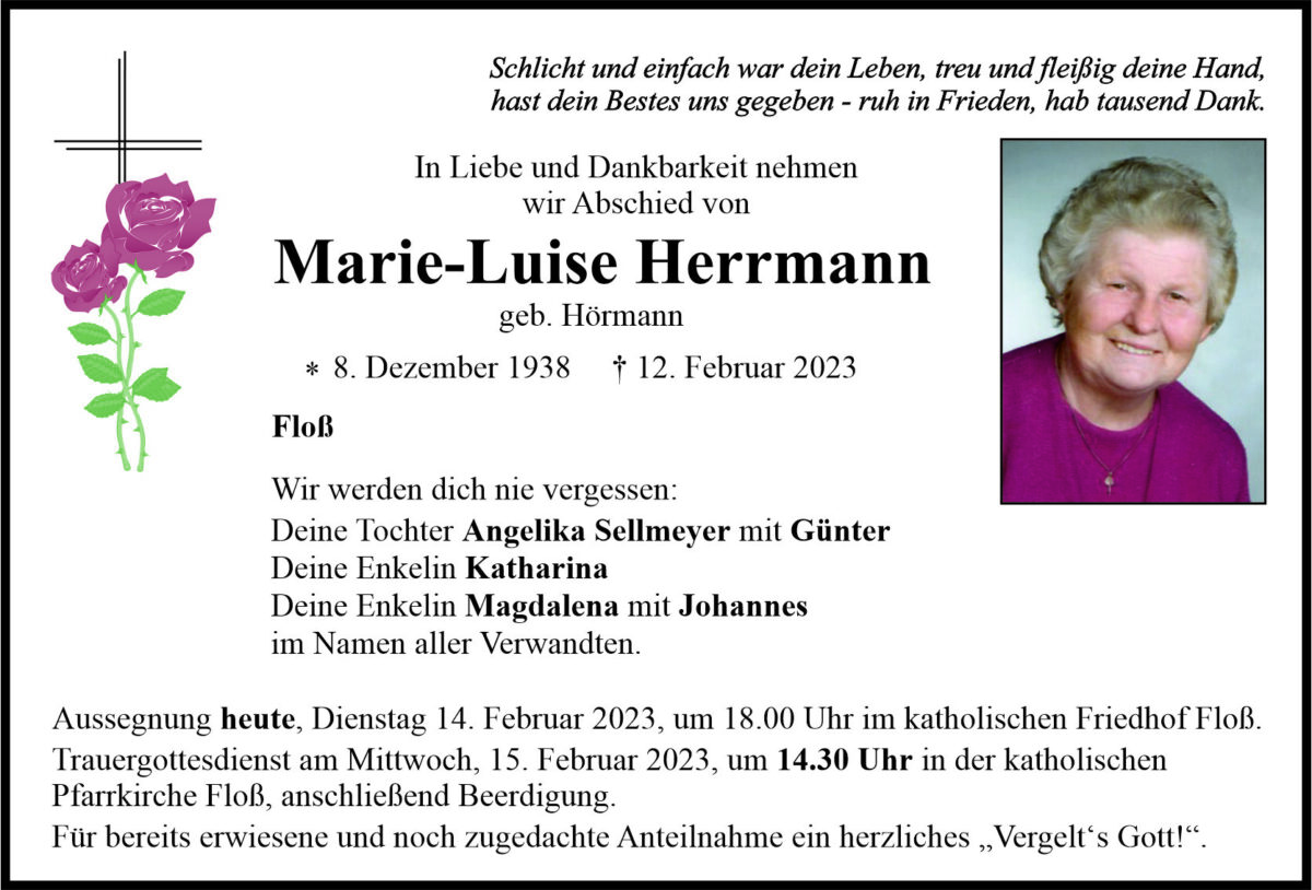 Traueranzeige Marie-Luise Herrmann, Floß