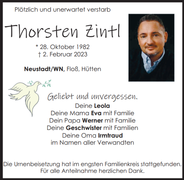 Traueranzeige Thorsten Zintl, Neustadt/WN