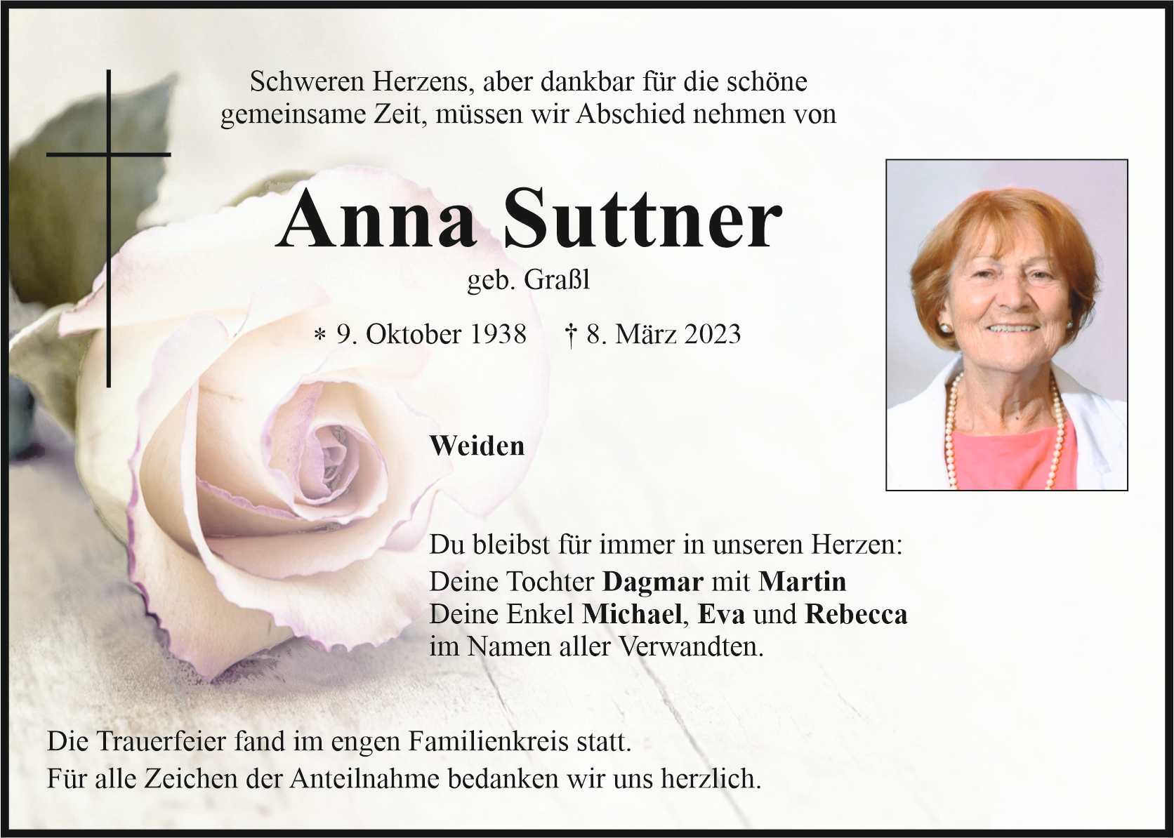 Traueranzeige Anna Suttner, Weiden