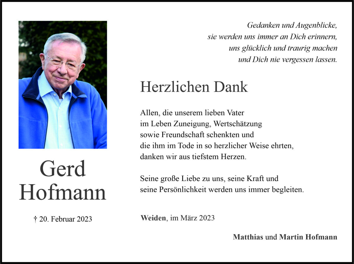 Danksagung Gerd Hoffmann, Weiden
