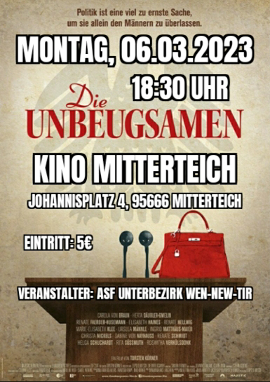 AsF Tirschenreuth lädt zum Film „Die Unbeugsamen“ ein und diskutiert über Frauen in der Politik