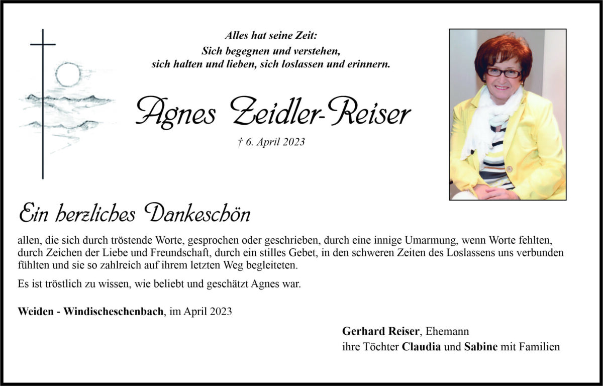 Danksagung Agnes Zeidler-Reiser, Weiden
