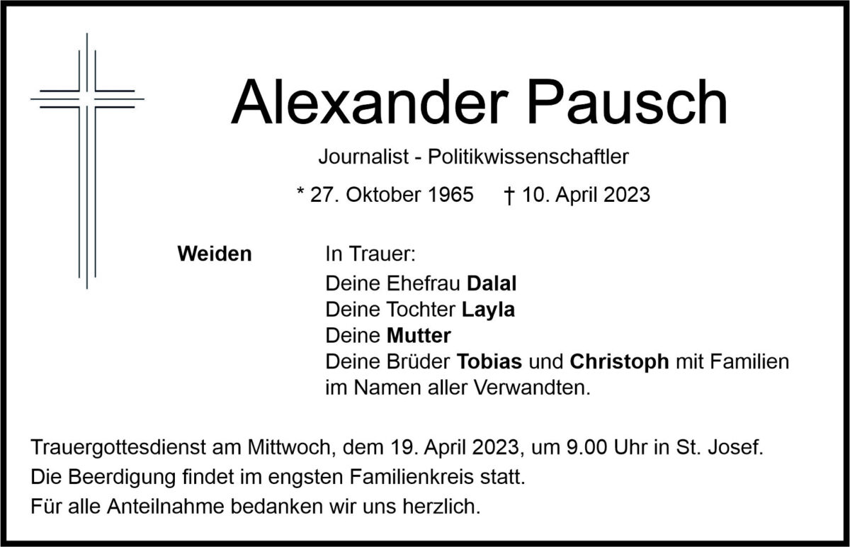 Traueranzeige Alexander Pausch, Weiden