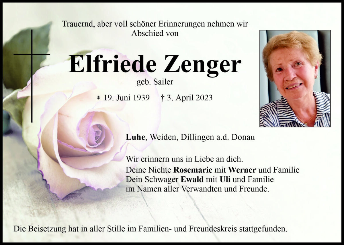 Traueranzeige Elfriede Zenger, Luhe