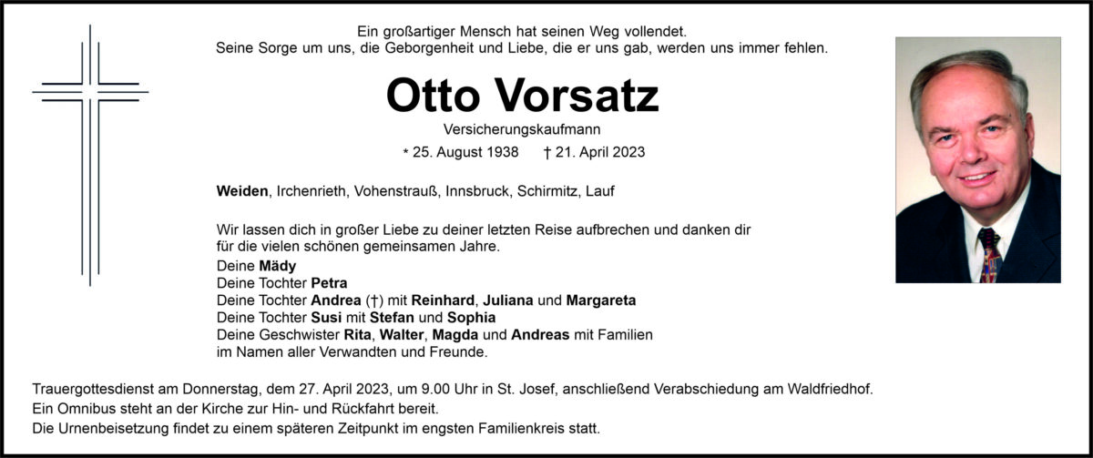 Traueranzeige Otto Vorsatz, Weiden