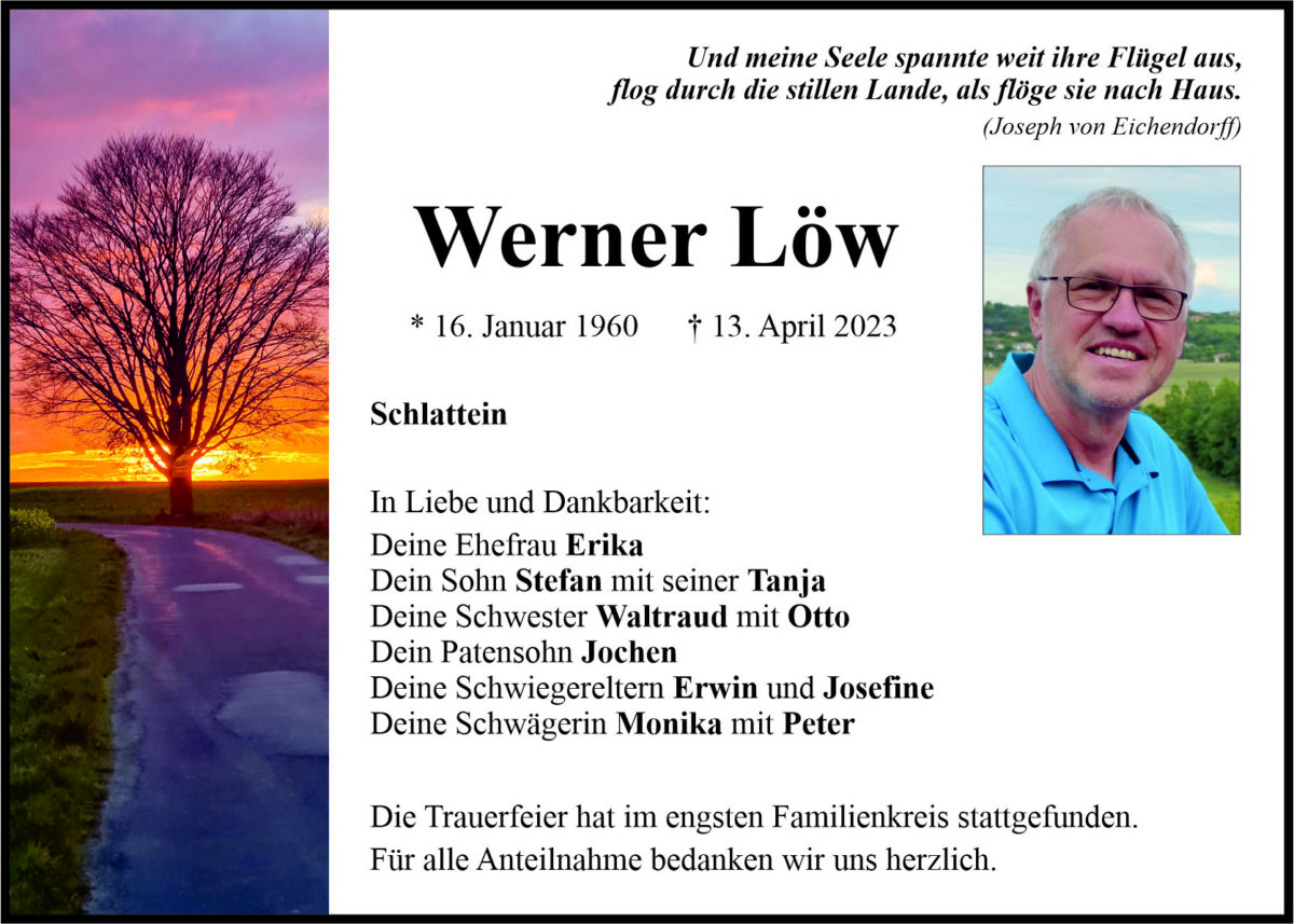 Traueranzeige Werner Löw, Schlattein