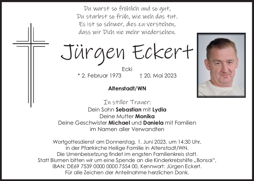 Traueranzeige Jürgen Eckert, Altenstadt/WN