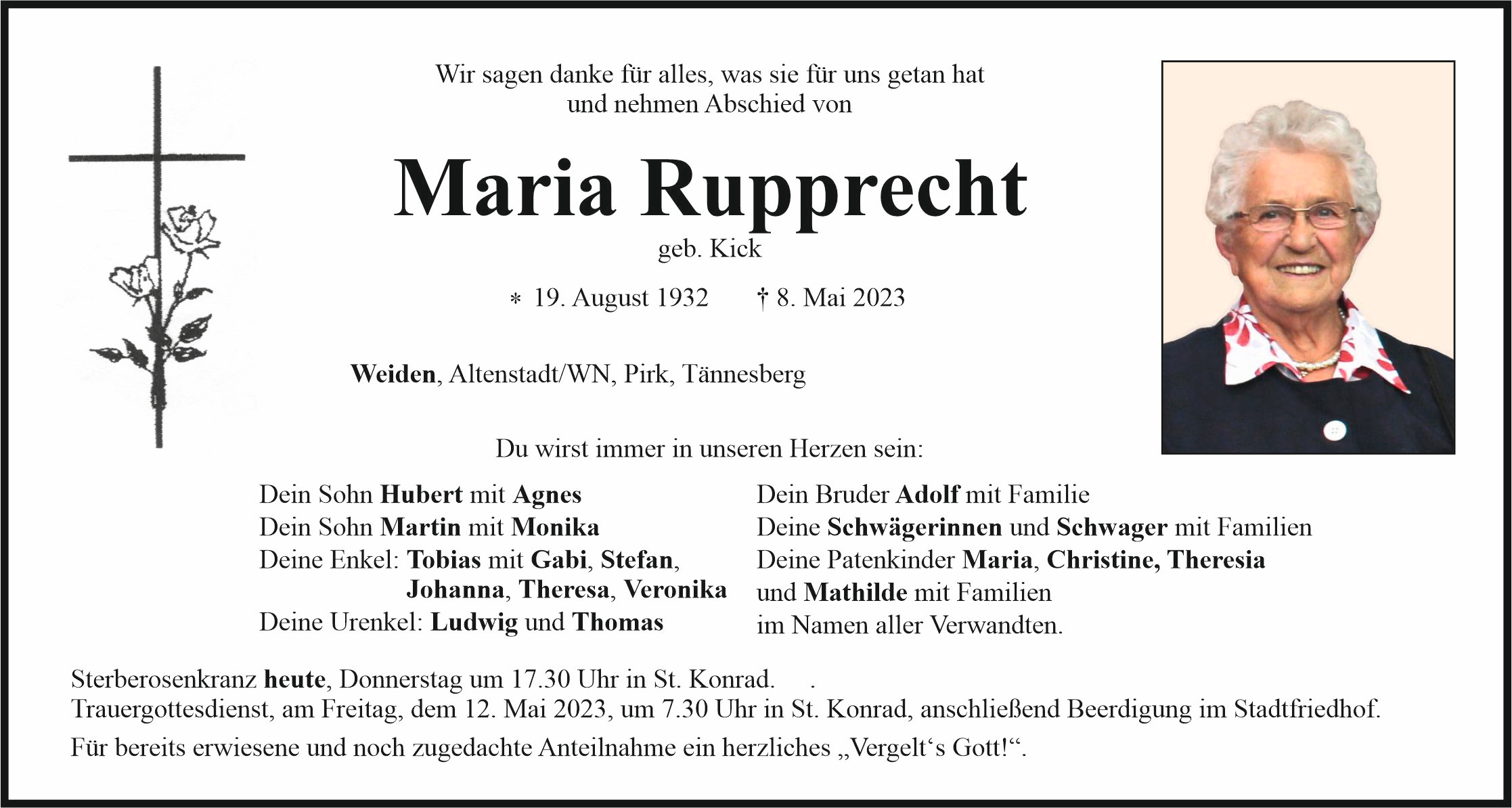 Traueranzeige Maria Rupprecht, Weiden