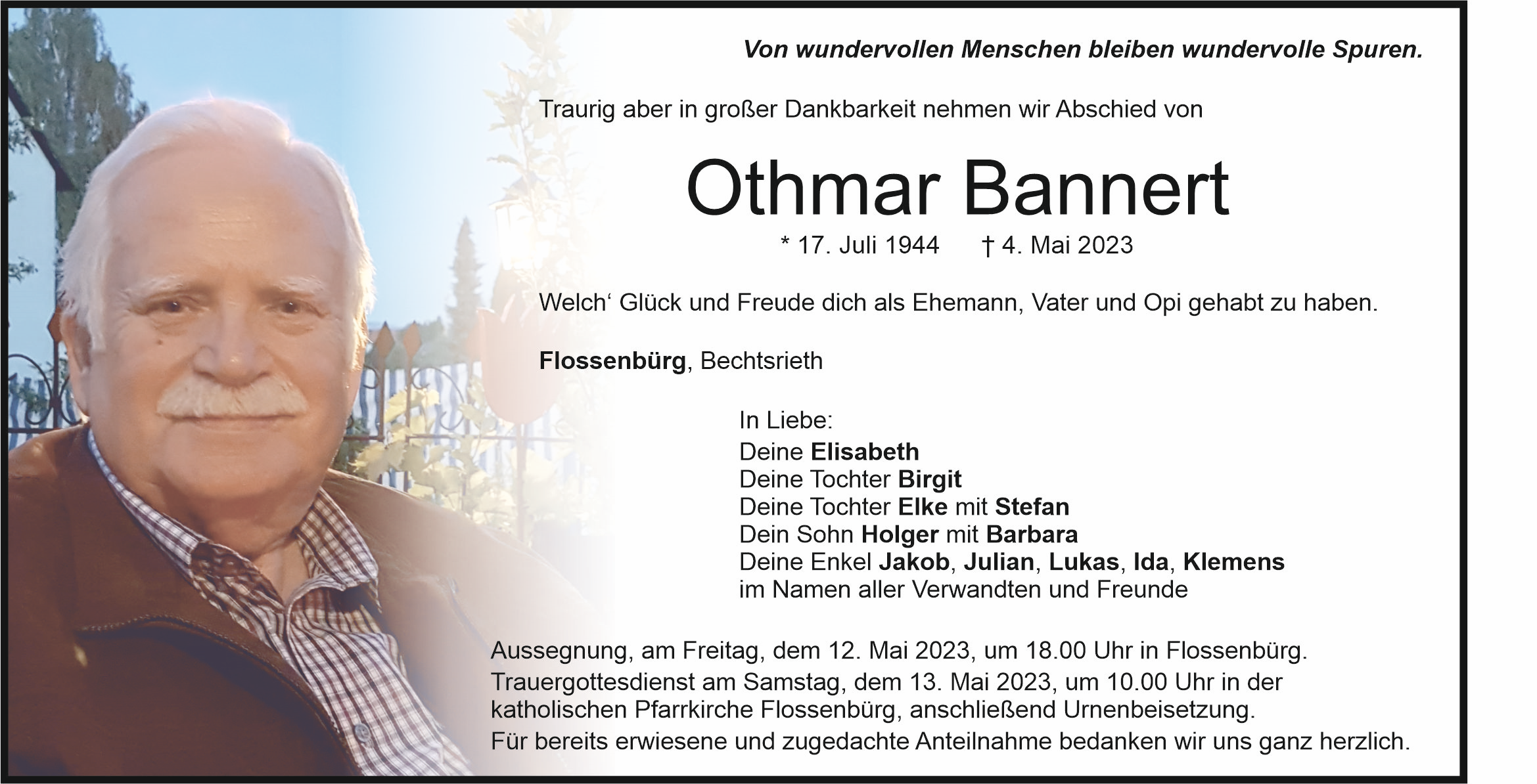 Traueranzeige Othmar Bannert, Flossenbürg