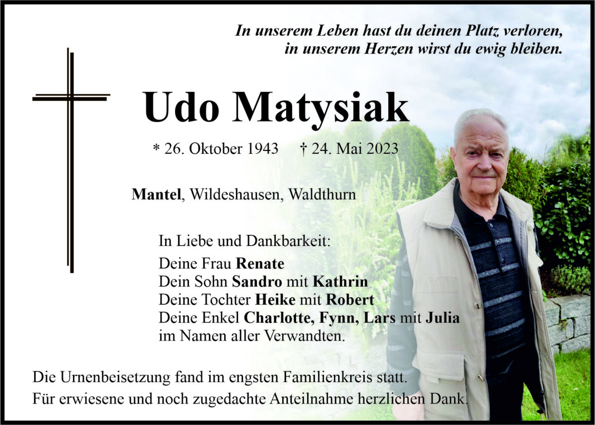 Traueranzeige Udo Matysiak, Mantel