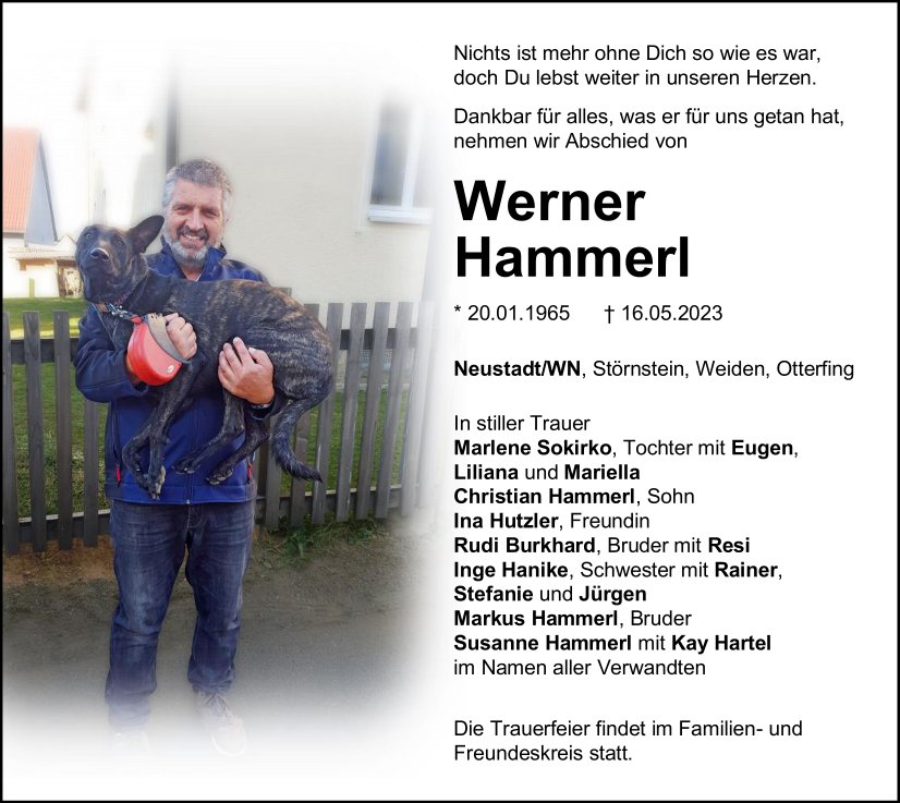 Traueranzeige Werner Hammerl, Neustadt/WN