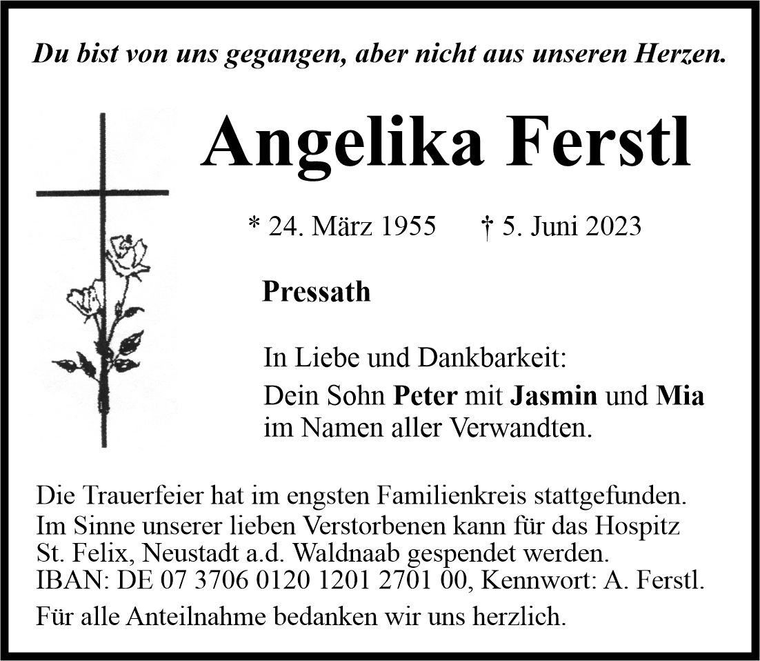 Traueranzeige Angelika Ferstl, Pressath