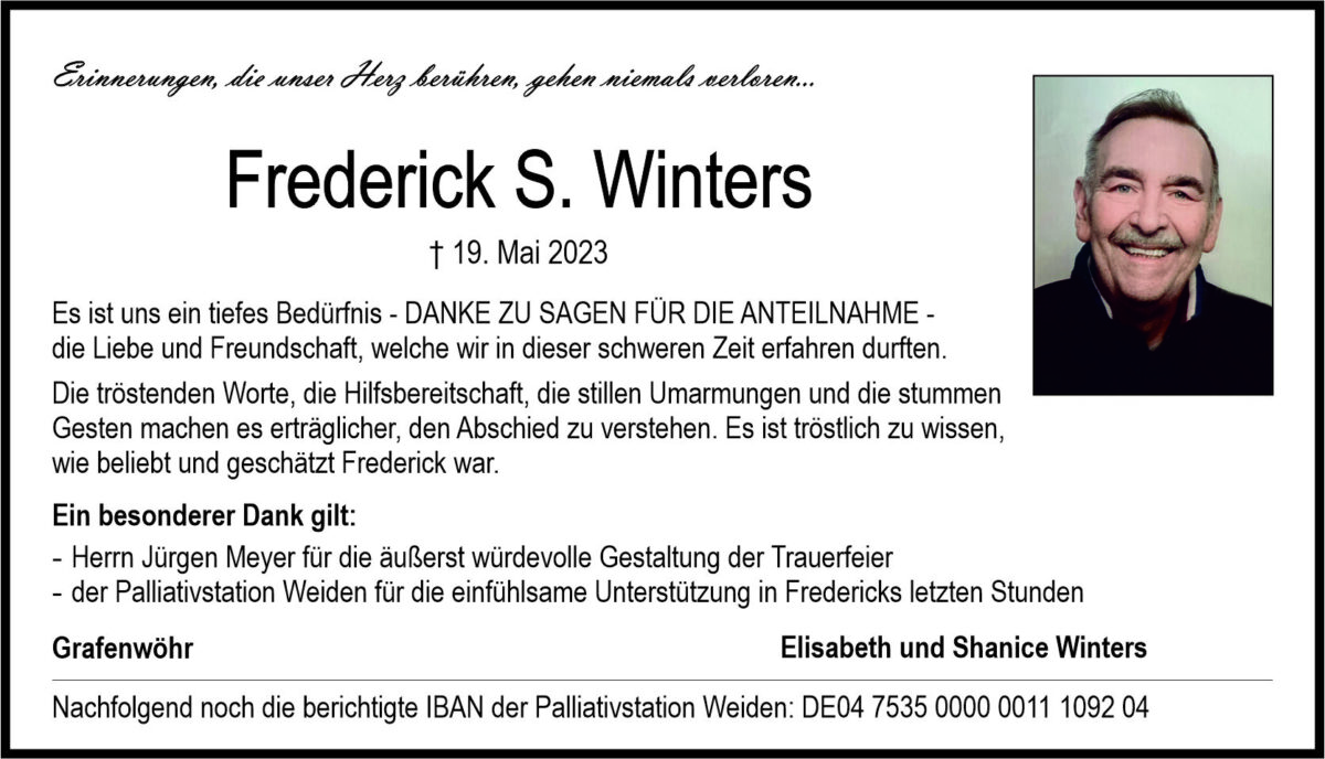Danksagung Frederick S. Winters, Grafenwöhr