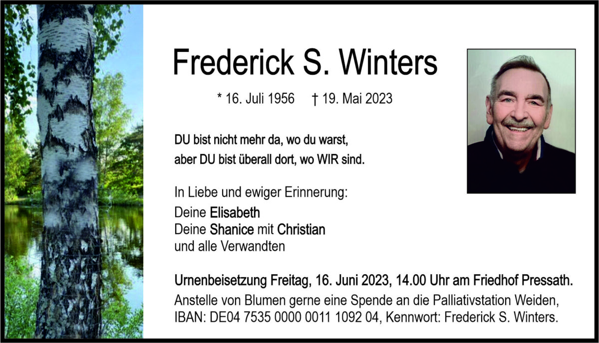 Traueranzeige Frederick S. Winters, Pressath